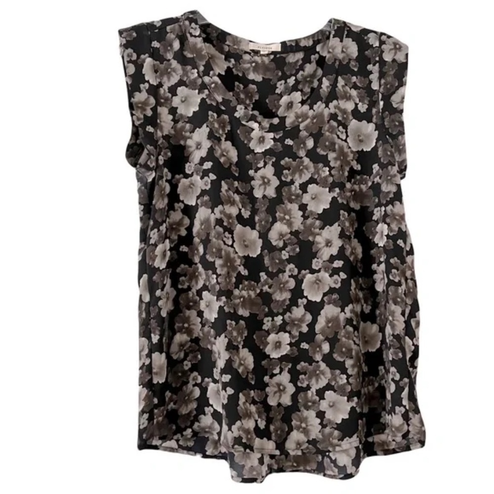 Pleione Black Floral Sleeveless Blouse